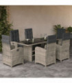 vidaXL 7 Piece Garden Dining Set with Cushions Light Grey Poly Rattan