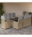vidaXL 9 Piece Garden Dining Set with Cushions Beige Poly Rattan