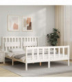 vidaXL Bed Frame with Headboard White King Size Solid Wood