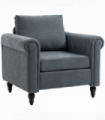HOMCOM Vintage Armchair Fabric Accent Chair with Gourd-Shaped Rubber Wood Legs