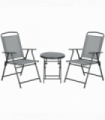 Outsunny Patio Bistro Set Folding Chairs & Coffee Table for Balcony,Grey
