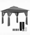Outsunny 3x3(m) Pop Up Gazebo w/ Solar-Powered LED Lights Curtain Netting Grey