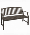 Outsunny Garden Bench with Slatted Seat and Backrest, Curved Armrest, Brown