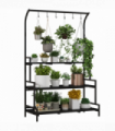 Outsunny 3 Tiered Plant Rack Stand with Hanging Hooks for Indoor Outdoor Use