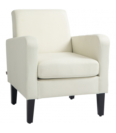 HOMCOM Modern Armchair Accent Chair with Rubber Wood Leg for Bedroom Cream White