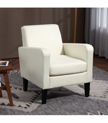 HOMCOM Modern Armchair Accent Chair with Rubber Wood Leg for Bedroom Cream White