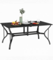 Outsunny Garden Dining Table with Steel Frame and Slatted Top for Balcony Black