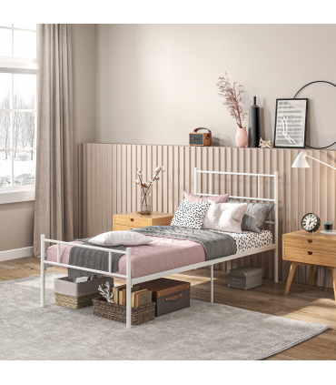 HOMCOM Single Metal Bed Frame w/ Headboard and Footboard, Underbed Storage Space