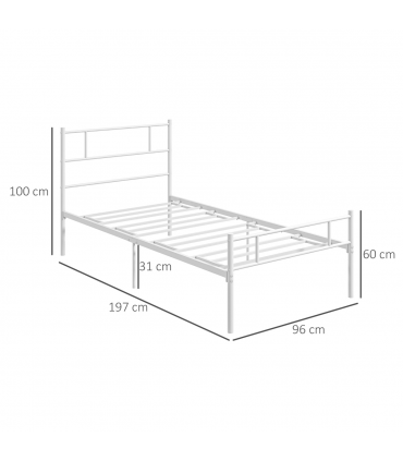 HOMCOM Single Metal Bed Frame w/ Headboard and Footboard, Underbed Storage Space