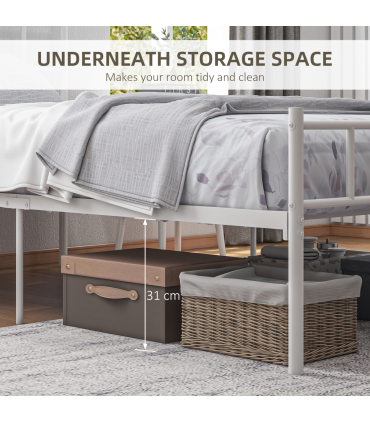 HOMCOM Single Metal Bed Frame w/ Headboard and Footboard, Underbed Storage Space