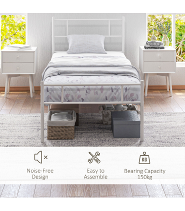 HOMCOM Single Metal Bed Frame w/ Headboard and Footboard, Underbed Storage Space