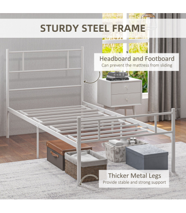 HOMCOM Single Metal Bed Frame w/ Headboard and Footboard, Underbed Storage Space