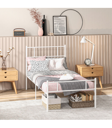 HOMCOM Single Metal Bed Frame w/ Headboard and Footboard, Underbed Storage Space