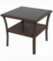 Outsunny PE Rattan Coffee Table, Two-tier Side Table with Glass Top, Brown