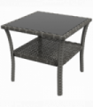 Outsunny PE Rattan Coffee Table, Two-tier Side Table with Glass Top, Grey