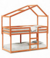 vidaXL Bunk Bed with Roof Wax Brown 90x200 cm Solid Wood Pine