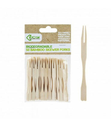 ECO Connection Pack Of 50 Disposable Natural Bamboo Skewer Forks