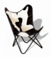 vidaXL Butterfly Chair Black and White Real Cowhide Leather