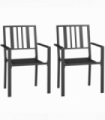 Outsunny 2 PCs Stackable Outdoor Garden Chairs with Metal Slatted Design, Black