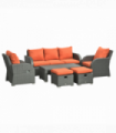 Outsunny 6pc Padded Outdoor Rattan Wicker 3-Seat Sofa Recliner Footstool Table