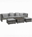 Outsunny 7 PCs Rattan Garden Furniture Set with Side Shelf, Stools, Table, Grey