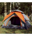 vidaXL Camping Tent Dome 3-Person Grey and Orange Quick Release
