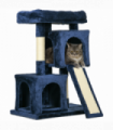 PawHut Cat Rest & Play Activity Tree w/ 2 House Perch Scratching Post Navy Blue