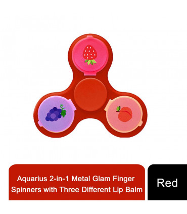 Aquarius 2-in-1 Metal Glam Finger Spinners with Three Different Lip Balm, Red