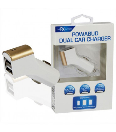 FX Factory Powabud Twin Socket USB 2.1A Car Charger, Gold