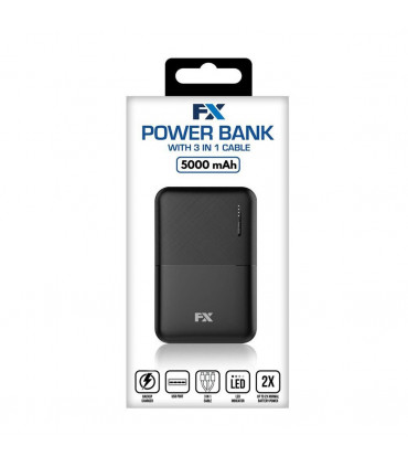 FX Power Bank 5000 mAh with Type C Input, Compitable with smartphones - Black