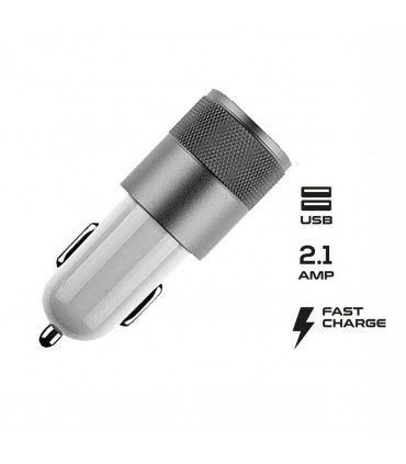 FX Powabud Car Charger 2.1A Twin USB Socket Universal Charger, Silver