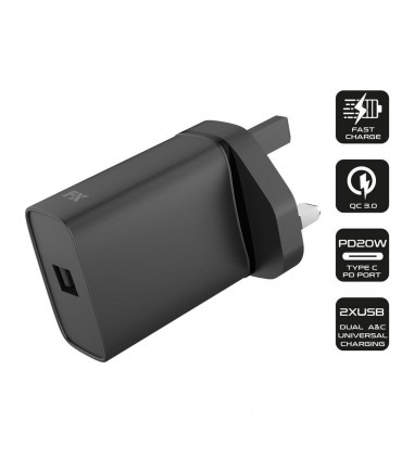 FX Mains Charger USB 1A Compatible with USB Devices, Black