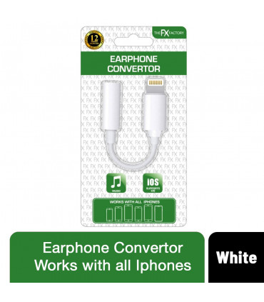 FX Earphone Converter, Phone to Aux with Premium Sound Quality - White