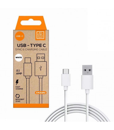 GVC USB to Type C Cable, For Phone, Pad & PC Charging & Syncing, 3M - White