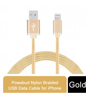 FX Powabud Nylon Braided USB Data Cable for Phone[Gold]