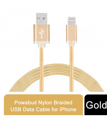 FX Powabud Nylon Braided USB Data Cable for Phone[Gold]