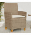 vidaXL Garden Chairs with Cushions 2 pcs Beige Poly Rattan&Solid Wood