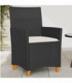 vidaXL Garden Chairs with Cushions 2 pcs Black Poly Rattan&Solid Wood