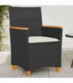vidaXL Garden Chairs with Cushions 2 pcs Black Poly Rattan&Solid Wood
