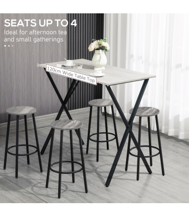 120 cm Rectangular Breakfast Bar Table for 4 People, Steel Legs, White