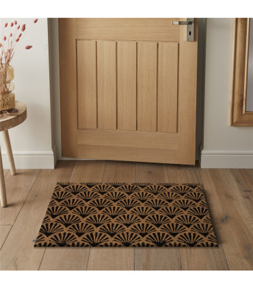 Astley Scallop Deco Latex Backed Coir 45x75cm Black Doormat