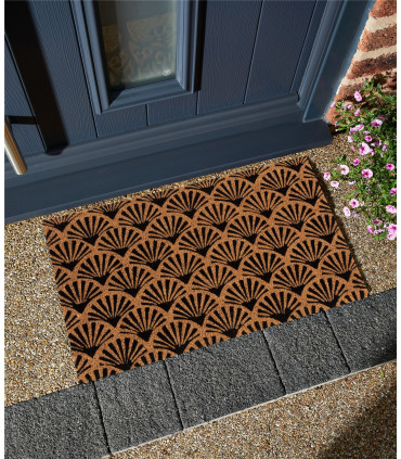 Astley Scallop Deco Latex Backed Coir 45x75cm Black Doormat