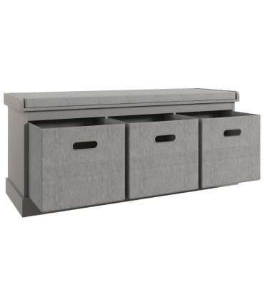 HOMCOM Shoe Bench with Cushioned Seat, 3 Fabric Drawers for Entryway Hallway