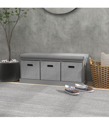 HOMCOM Shoe Bench with Cushioned Seat, 3 Fabric Drawers for Entryway Hallway