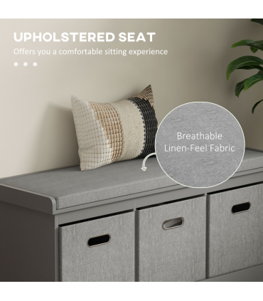HOMCOM Shoe Bench with Cushioned Seat, 3 Fabric Drawers for Entryway Hallway