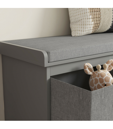 HOMCOM Shoe Bench with Cushioned Seat, 3 Fabric Drawers for Entryway Hallway