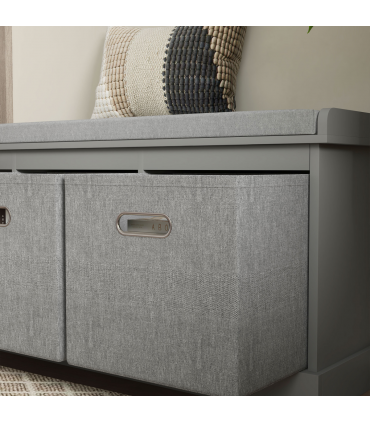 HOMCOM Shoe Bench with Cushioned Seat, 3 Fabric Drawers for Entryway Hallway