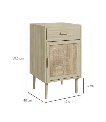 HOMCOM Bedside Tables Set of 2 with Drawer Cabinet Adjustable Shelf Natural