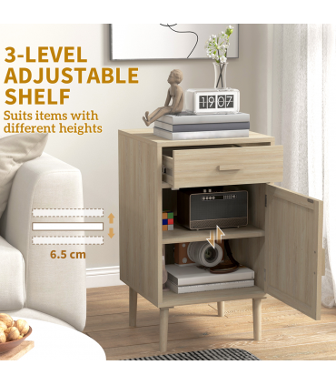 HOMCOM Bedside Tables Set of 2 with Drawer Cabinet Adjustable Shelf Natural