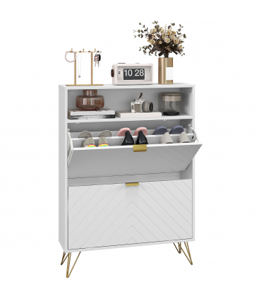 HOMCOM Narrow Shoe Storage Cabinet with 2 Flip Drawers for 12 Pairs of Shoes